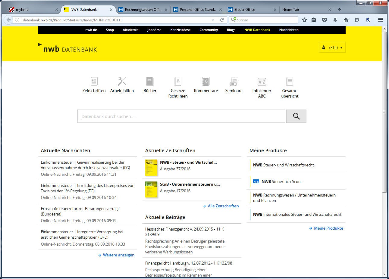 Onlinel�sungen f�r Steuerberater - Cloudl�sungen - Steuerfachinformationen - myhmd - NWB-Datenbank
