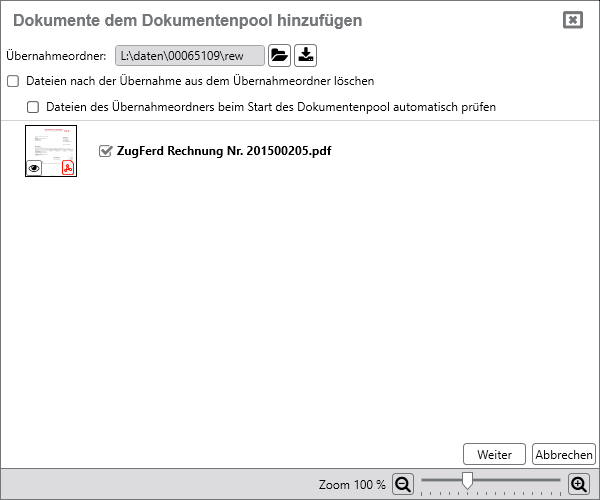 Rechnungswesen f�r Steuerberater - Finanzbuchhaltung - Zugferd - Dokument - hinzuf�gen - Pool
