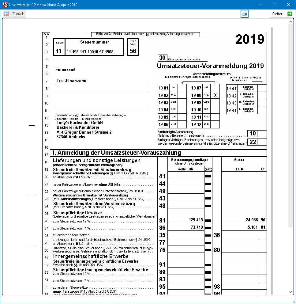 Rechnungswesen für Steuerberater - Finanzbuchhaltung - Umsatzsteuervoranmeldung - Formularansicht