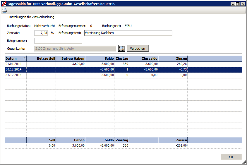 Rechnungswesen f�r Steuerberater - Finanzbuchhaltung - Zinsrechner - Kontoblatt - �bersicht