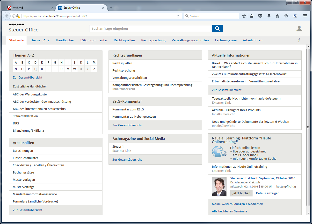 Onlinel�sungen f�r Steuerberater - Cloudl�sungen - Steuerfachinformationen - myhmd - SteuerOfficeGold