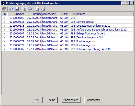 Onlinel�sungen f�r Steuerberater - Mandantenl�sungen - Freizeichnungsportal - Postausgang - R�cklauf�berwachung