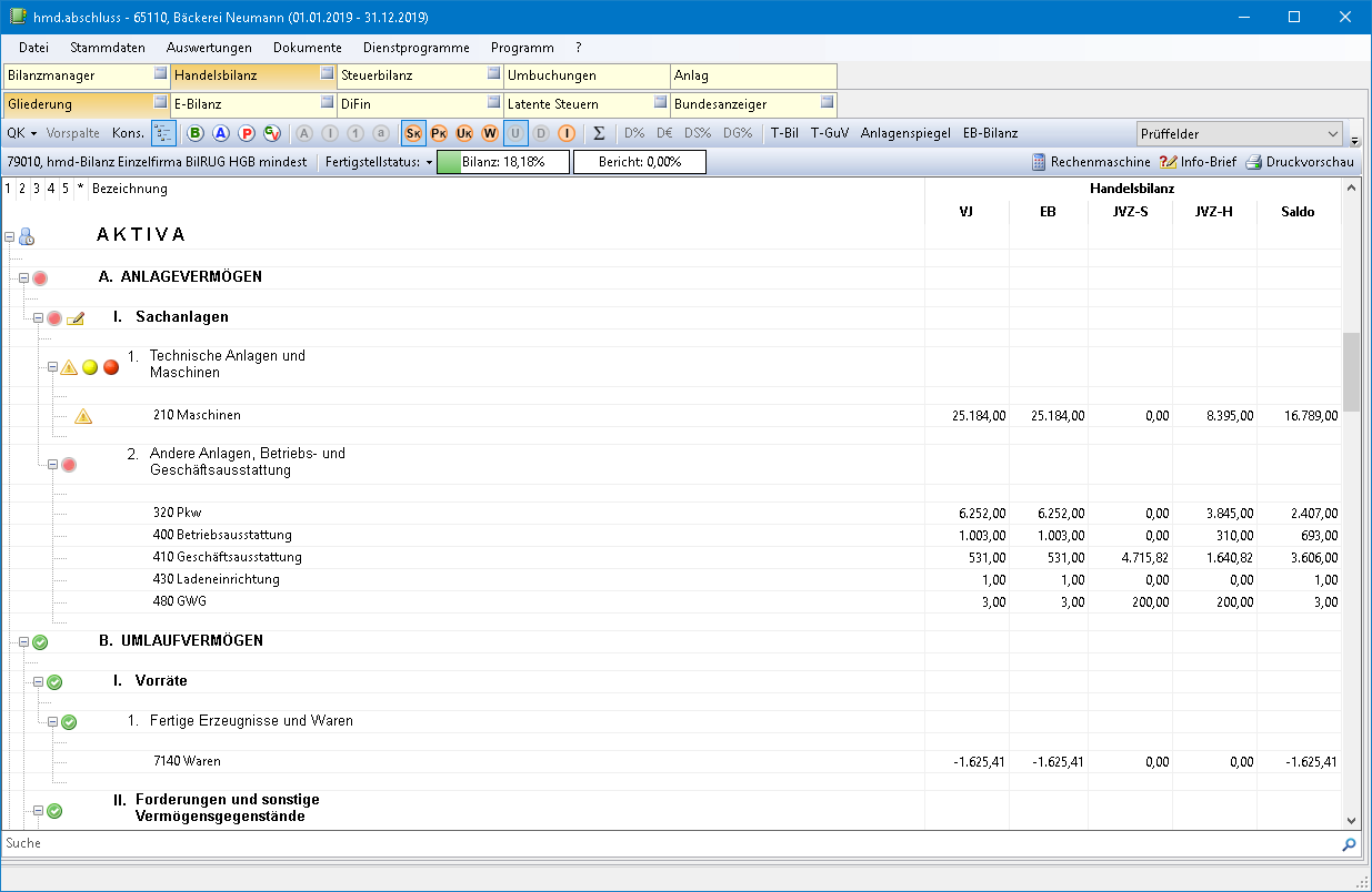 Rechnungswesen f�r Steuerberater - Rechnungswesen - Jahresabschluss - Bilanz am Bildschirm - Pr�ffeldansicht