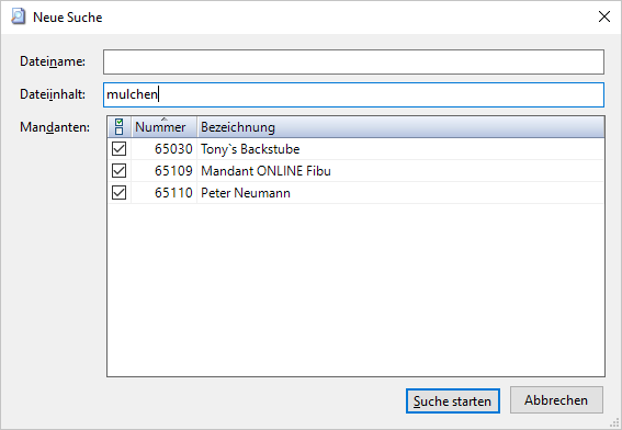 Cloudl�sungen f�r Steuerberater - Mandantenl�sungen - Rechnungswesen - Volltextsuche - Suchauswahl
