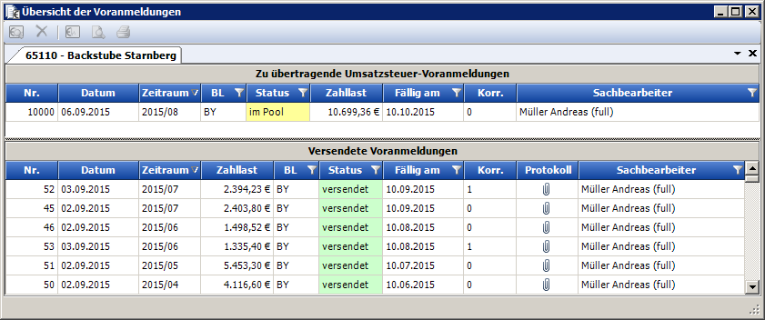 Rechnungswesen f�r Steuerberater - Finanzbuchhaltung - Elsterpool - �bersicht - Voranmeldungen