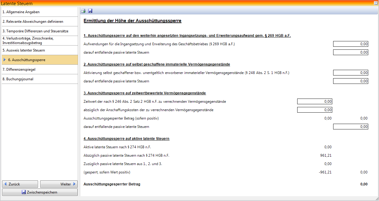 Rechnungswesen f�r Steuerberater - Rechnungswesen - Jahresabschluss - Latente - Steuern - Aussch�ttungssperre