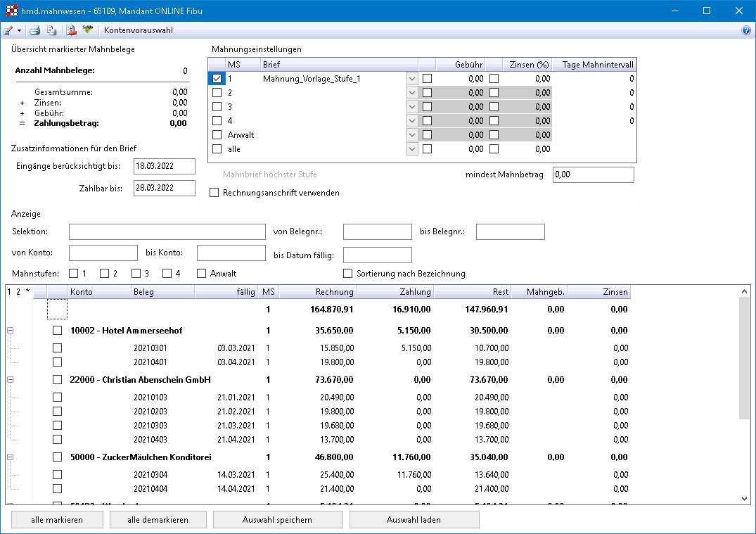 Rechnungswesen f�r Steuerberater - Finanzbuchhaltung - Mahnwesen - �bersicht