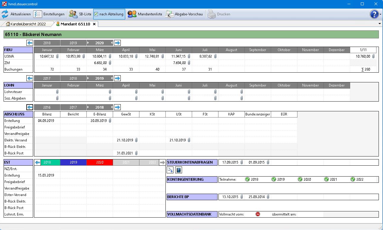 Kanzleiorganisation f�r Steuerberater - Steuern - Auftr�ge - Qualit�tskontrolle - Steuercontrol - �bersichten
