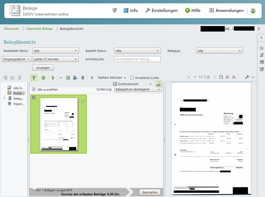 Cloudl�sungen f�r Steuerberater - Mandantenl�sungen - Rechnungswesen - Belegtransfer - Datev Unternehmen Online Belegbildauswahl