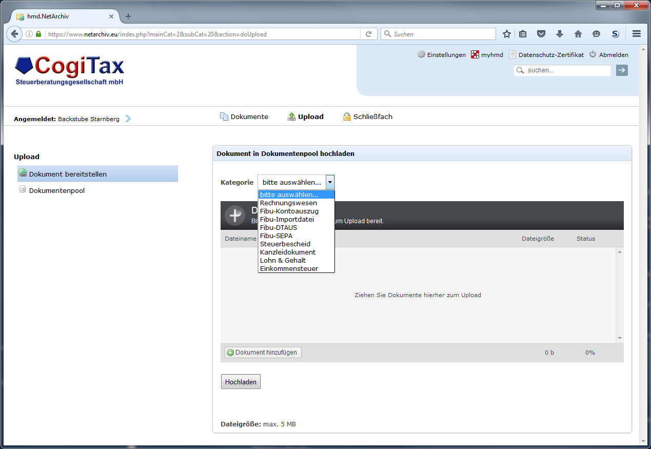 Cloudl�sungen f�r Steuerberater - Mandantenl�sungen - Rechnungswesen - Netarchiv - Upload