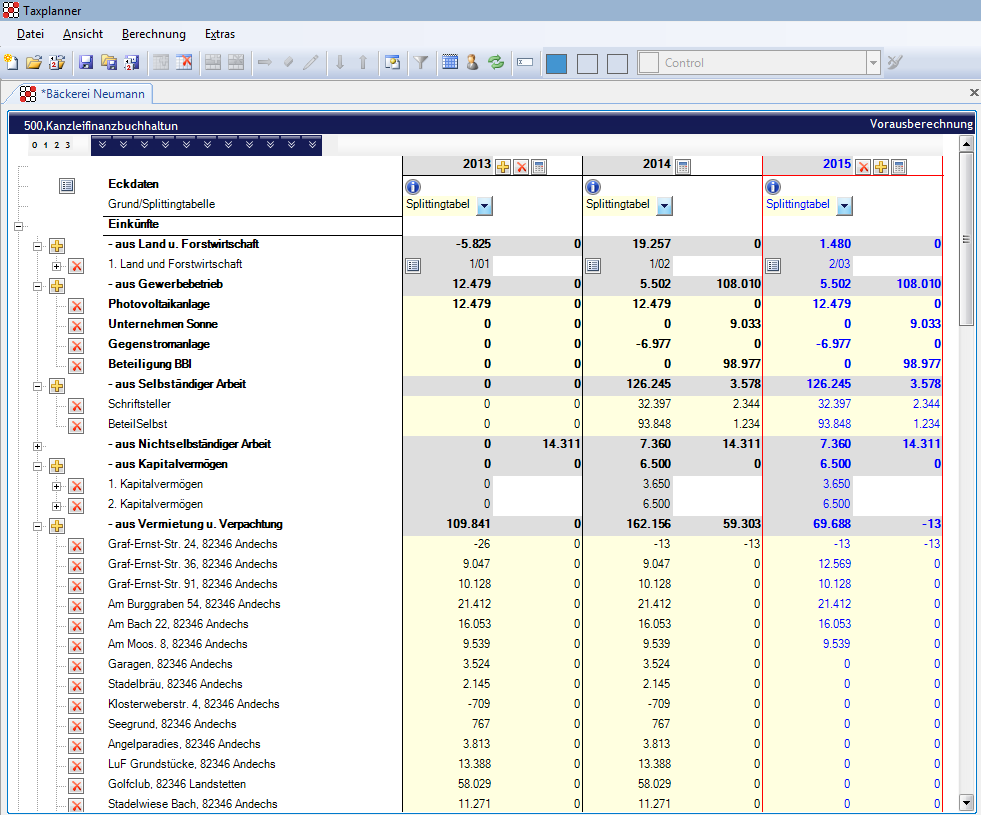 Steuern f�r Steuerberater - Steuern - Einkommensteuer - Vorausberechnung - Taxplanner - Eingabedialog - Details