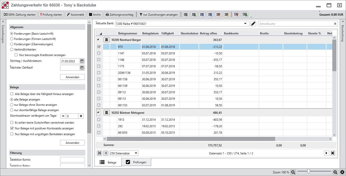 Cloudl�sungen f�r Steuerberater - Mandantenl�sungen - Rechnungswesen - Zahlungsverkehr - Ansicht Zahlungen Details