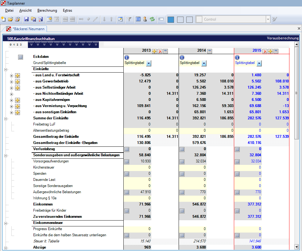 Steuern f�r Steuerberater - Steuern - Einkommensteuer - Vorausberechnung - Taxplanner - Eingabedialog