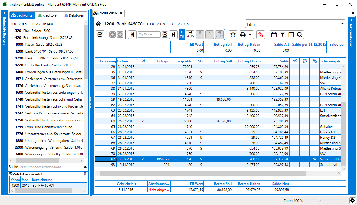 Cloudl�sungen f�r Steuerberater - Mandantenl�sungen - Rechnungswesen - Finanzbuchhaltung - Kontenblatt