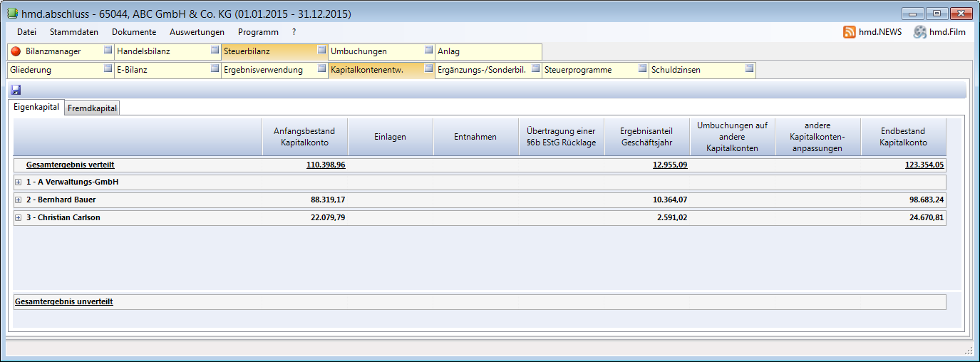 Rechnungswesen f�r Steuerberater - Rechnungswesen - Jahresabschluss - Sonderbilanz - Erg�nzungsbilanz - Kapitalkontenentwicklung