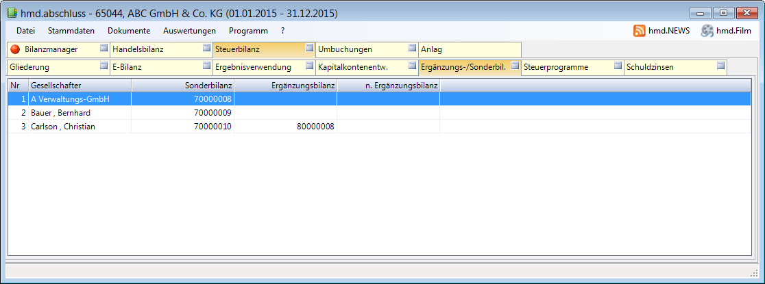 Rechnungswesen f�r Steuerberater - Rechnungswesen - Jahresabschluss - Sonderbilanz - Erg�nzungsbilanz - Stammdaten
