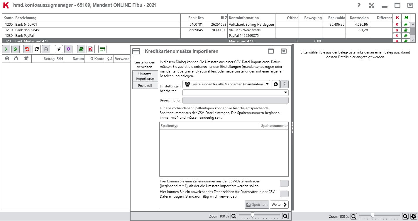 Rechnungswesen f�r Steuerberater - Finanzbuchhaltung - Kontoauszugsmanager - Kreditkartenums�tze
