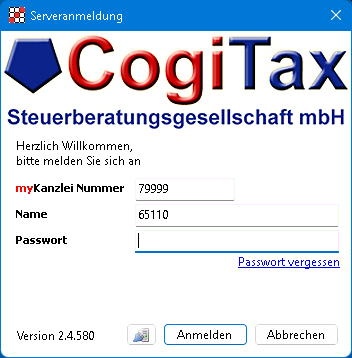 Rechnungswesen für Steuerberater - Mandantenlösungen - Rechnungswesen - hmd.aspclient  -  Serveranmeldung