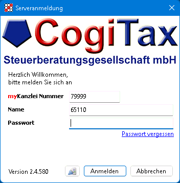 Rechnungswesen f�r Steuerberater - Mandantenl�sungen - Rechnungswesen - hmd.aspclient  -  Serveranmeldung