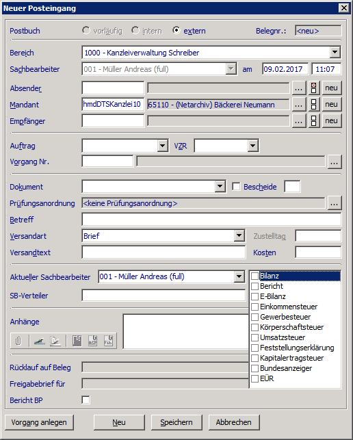 Onlinel�sungen f�r Steuerberater - Mandantenl�sungen - Freizeichnungsportal - Postausgang