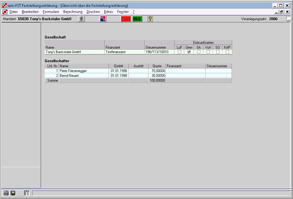 Rechnungswesen f�r Steuerberater - Steuern - Festellungserkl�rung - Dialogeingabe