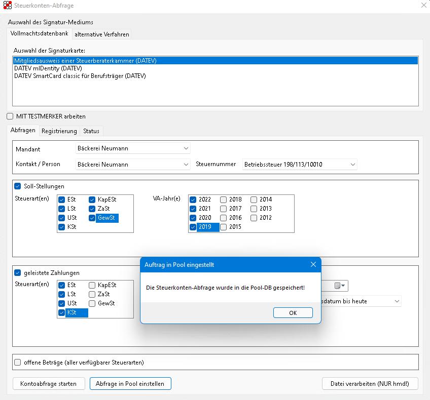 Kanzleiorganisation f�r Steuerberater - Steuern - Auftr�ge - Qualit�tskontrolle - Steuerkontoabfrage - Poolbereitstellung