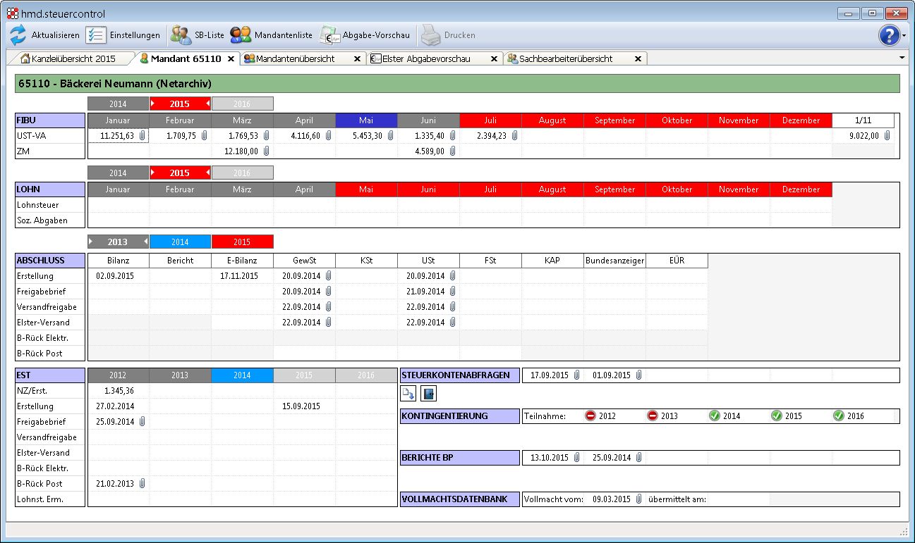 Kanzleiorganisation f�r Steuerberater - Steuern - Auftr�ge - Qualit�tskontrolle - Steuercontrol - Abgaben - �bersichten