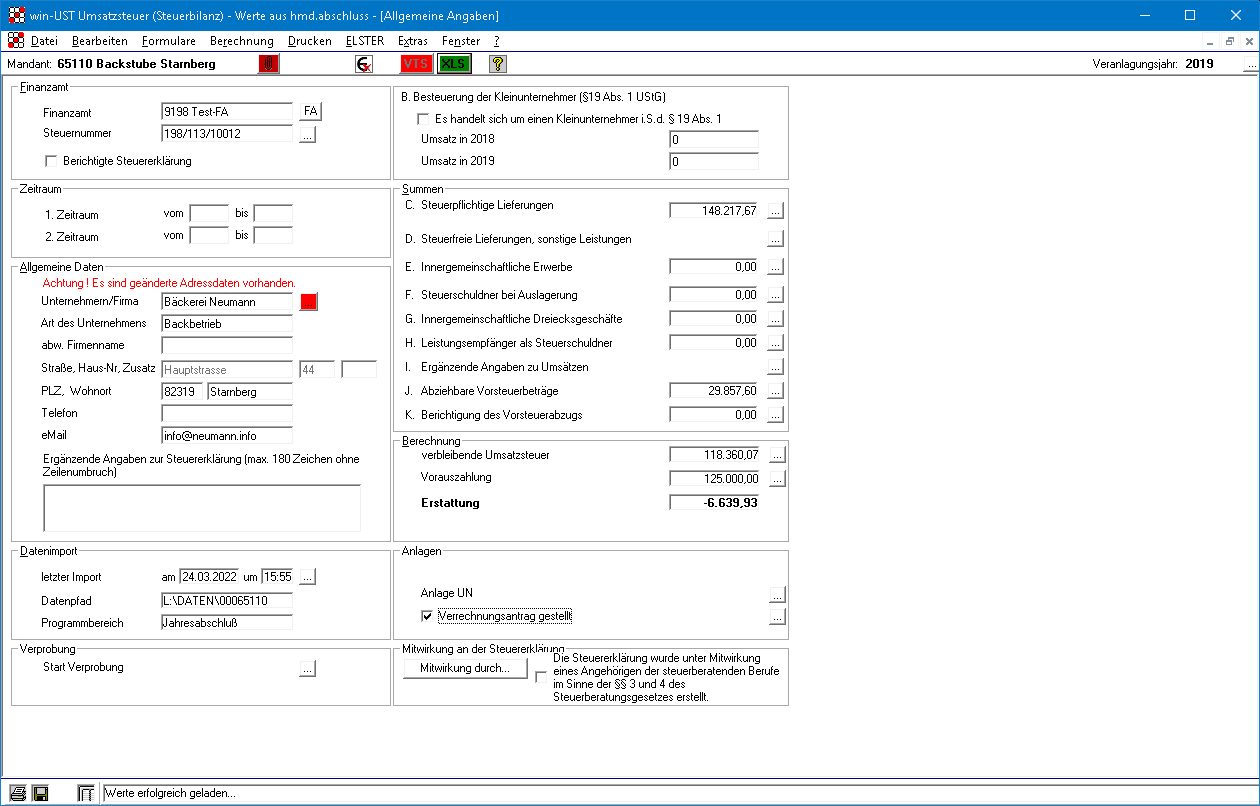 Rechnungswesen f�r Steuerberater - Steuern - Umsatzsteuererkl�rung  - Ansicht