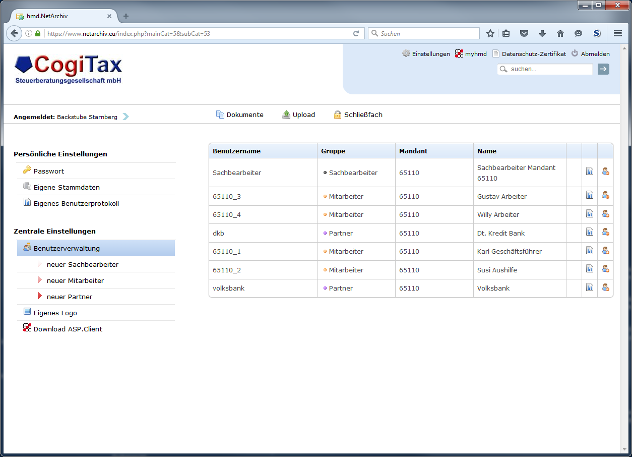 Cloudlösungen für Steuerberater - Mandantenlösungen - Rechnungswesen - Netarchiv - Benutzerverwaltung